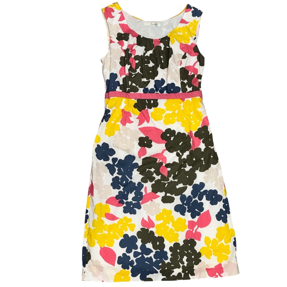 Boden‎ Floral Print Sleeveless Casual Dress Pink Belt Accent White Sz 4US